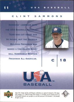2002 Upper Deck USA Baseball National Team #11 Clint Sammons Back