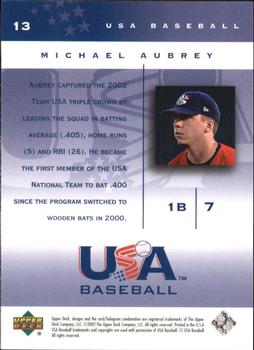 2002 Upper Deck USA Baseball National Team #13 Michael Aubrey Back