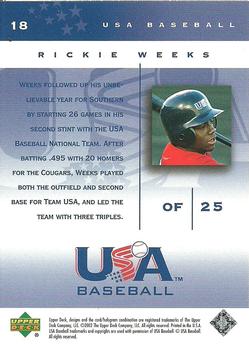 2002 Upper Deck USA Baseball National Team #18 Rickie Weeks Back