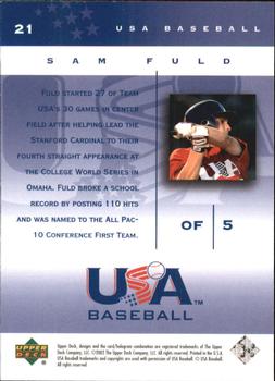 2002 Upper Deck USA Baseball National Team #21 Sam Fuld Back