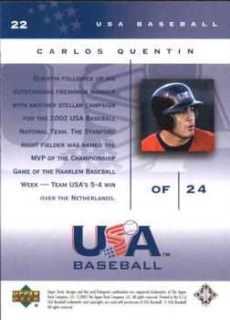 2002 Upper Deck USA Baseball National Team #22 Carlos Quentin Back