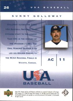 2002 Upper Deck USA Baseball National Team #26 Sunny Golloway Back
