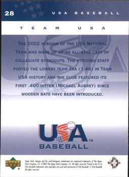 2002 Upper Deck USA Baseball National Team #28 Team USA Team Photo Back
