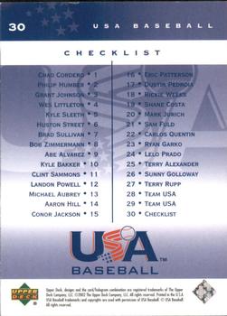 2002 Upper Deck USA Baseball National Team #30 Team USA Checklist Back