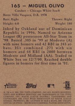 2001 Bowman Heritage #165 Miguel Olivo Back