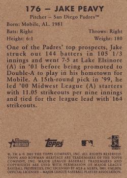 2001 Bowman Heritage #176 Jake Peavy Back