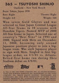 2001 Bowman Heritage #365 Tsuyoshi Shinjo Back