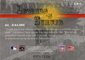 2003 Donruss Signature - Legends of Summer Autographs Notations Century #LS-1 Al Kaline Back