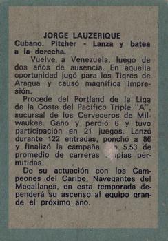 1970 Ovenca Venezuelan #115 Jorge Lauzerique Back