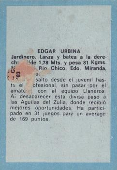 1970 Ovenca Venezuelan #168 Edgar Urbina Back