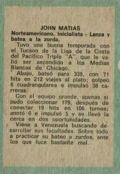 1970 Ovenca Venezuelan #194 John Matias Back