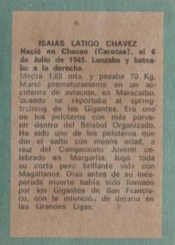1970 Ovenca Venezuelan #261 Isaias Chavez Back