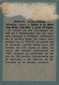 1970 Ovenca Venezuelan #285 Manuel Carrasquel Back