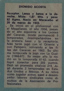 1970 Ovenca Venezuelan #292 Dionisio Acosta Back
