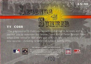 2003 Donruss Signature - Legends of Summer Decade #LS-40 Ty Cobb Back