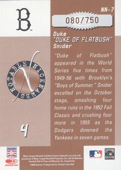 2003 Donruss Signature - Notable Nicknames #NN-7 Duke Snider Back