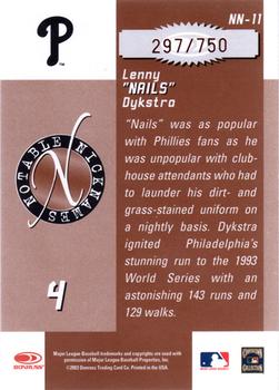 2003 Donruss Signature - Notable Nicknames #NN-11 Lenny Dykstra Back