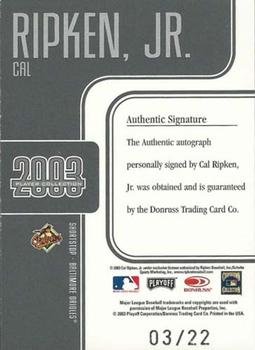 2003 Donruss Signature - Player Collection Autographs #NNO Cal Ripken, Jr. Back