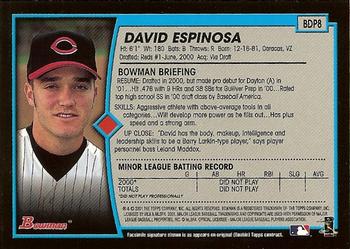 2001 Bowman Draft Picks & Prospects #BDP8 David Espinosa Back