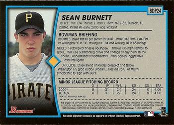 2001 Bowman Draft Picks & Prospects #BDP24 Sean Burnett Back