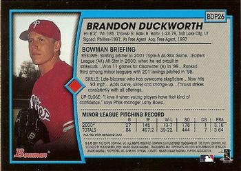 2001 Bowman Draft Picks & Prospects #BDP26 Brandon Duckworth Back