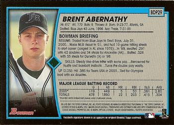 2001 Bowman Draft Picks & Prospects #BDP29 Brent Abernathy Back