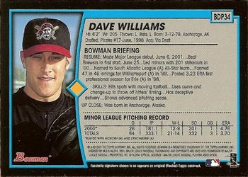 2001 Bowman Draft Picks & Prospects #BDP34 Dave Williams Back