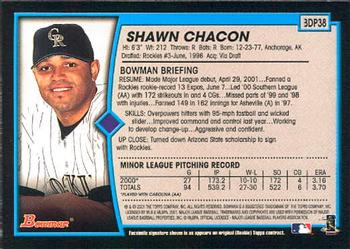 2001 Bowman Draft Picks & Prospects #BDP38 Shawn Chacon Back