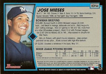 2001 Bowman Draft Picks & Prospects #BDP44 Jose Mieses Back