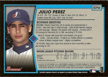 2001 Bowman Draft Picks & Prospects #BDP46 Julio Perez Back