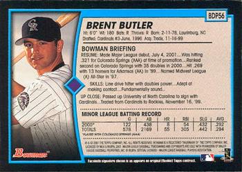2001 Bowman Draft Picks & Prospects #BDP56 Brent Butler Back