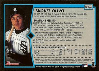 2001 Bowman Draft Picks & Prospects #BDP65 Miguel Olivo Back