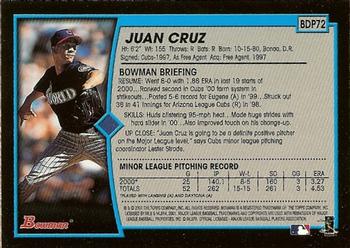 2001 Bowman Draft Picks & Prospects #BDP72 Juan Cruz Back