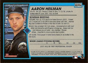2001 Bowman Draft Picks & Prospects #BDP94 Aaron Heilman Back