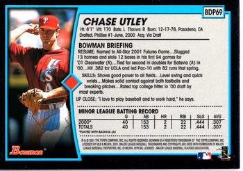CHASE UTLEY 2001 Bowman Draft Picks Rookie Card RC Phillies World Series 250 HRs 