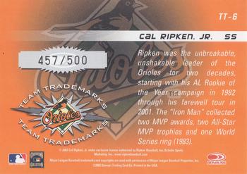 2003 Donruss Signature - Team Trademarks #TT-6 Cal Ripken, Jr. Back