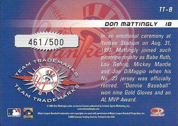 2003 Donruss Signature - Team Trademarks #TT-8 Don Mattingly Back