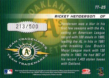 2003 Donruss Signature - Team Trademarks #TT-25 Rickey Henderson Back