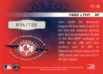 2003 Donruss Signature - Team Trademarks Autographs Century #TT-10 Fred Lynn Back