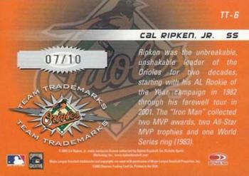 2003 Donruss Signature - Team Trademarks Autographs Decade #TT-6 Cal Ripken, Jr. Back