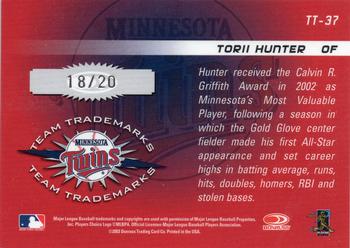 2003 Donruss Signature - Team Trademarks Autographs Notations #TT-37 Torii Hunter Back