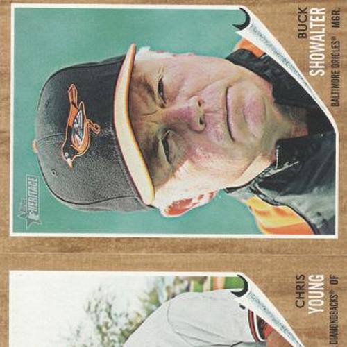 2011 Topps Heritage - Advertising Panels #NNO Grady Sizemore / Chris Young / Buck Showalter Front