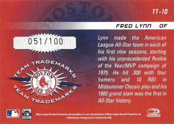 2003 Donruss Signature - Team Trademarks Century #TT-10 Fred Lynn Back
