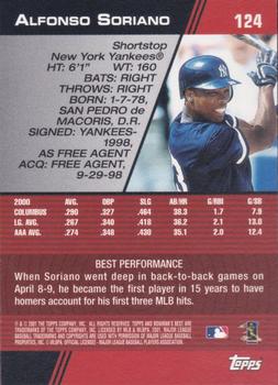 2001 Bowman's Best #124 Alfonso Soriano Back