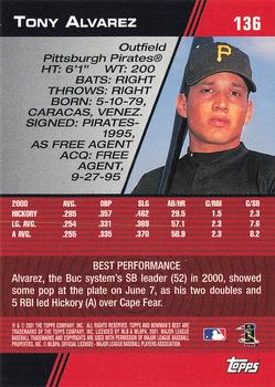 2001 Bowman's Best #136 Tony Alvarez Back