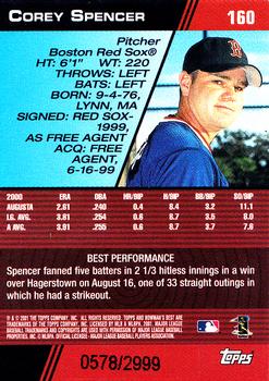 2001 Bowman's Best #160 Corey Spencer Back