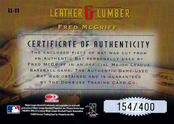 2003 Donruss Studio - Leather and Lumber #LL-11 Fred McGriff Back