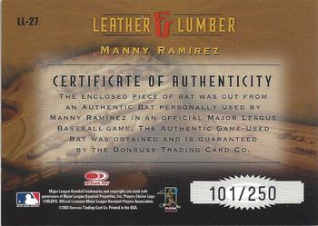 2003 Donruss Studio - Leather and Lumber #LL-27 Manny Ramirez Back