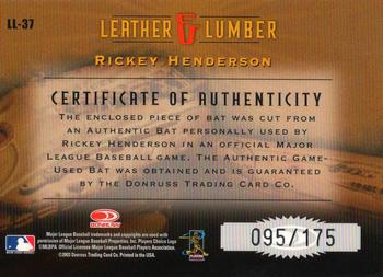 2003 Donruss Studio - Leather and Lumber #LL-37 Rickey Henderson Back