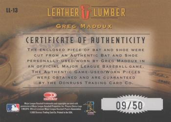 2003 Donruss Studio - Leather and Lumber Combos #LL-13 Greg Maddux Back